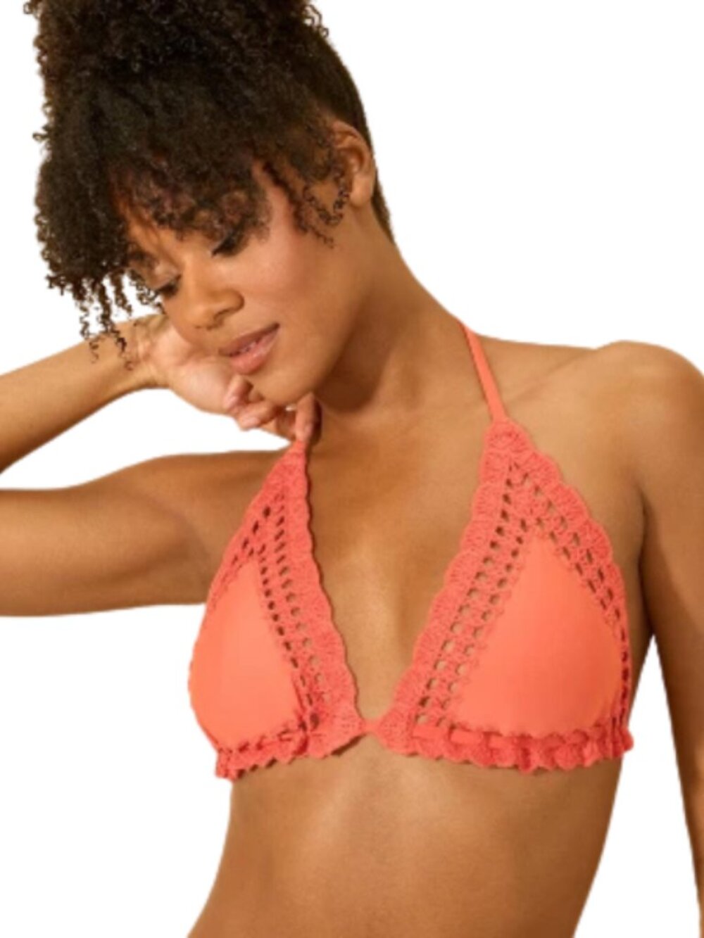 Shade & Shore Triangle Bikini Top Large 12-14 Orange Crochet Edge NWT - Picture 3 of 5